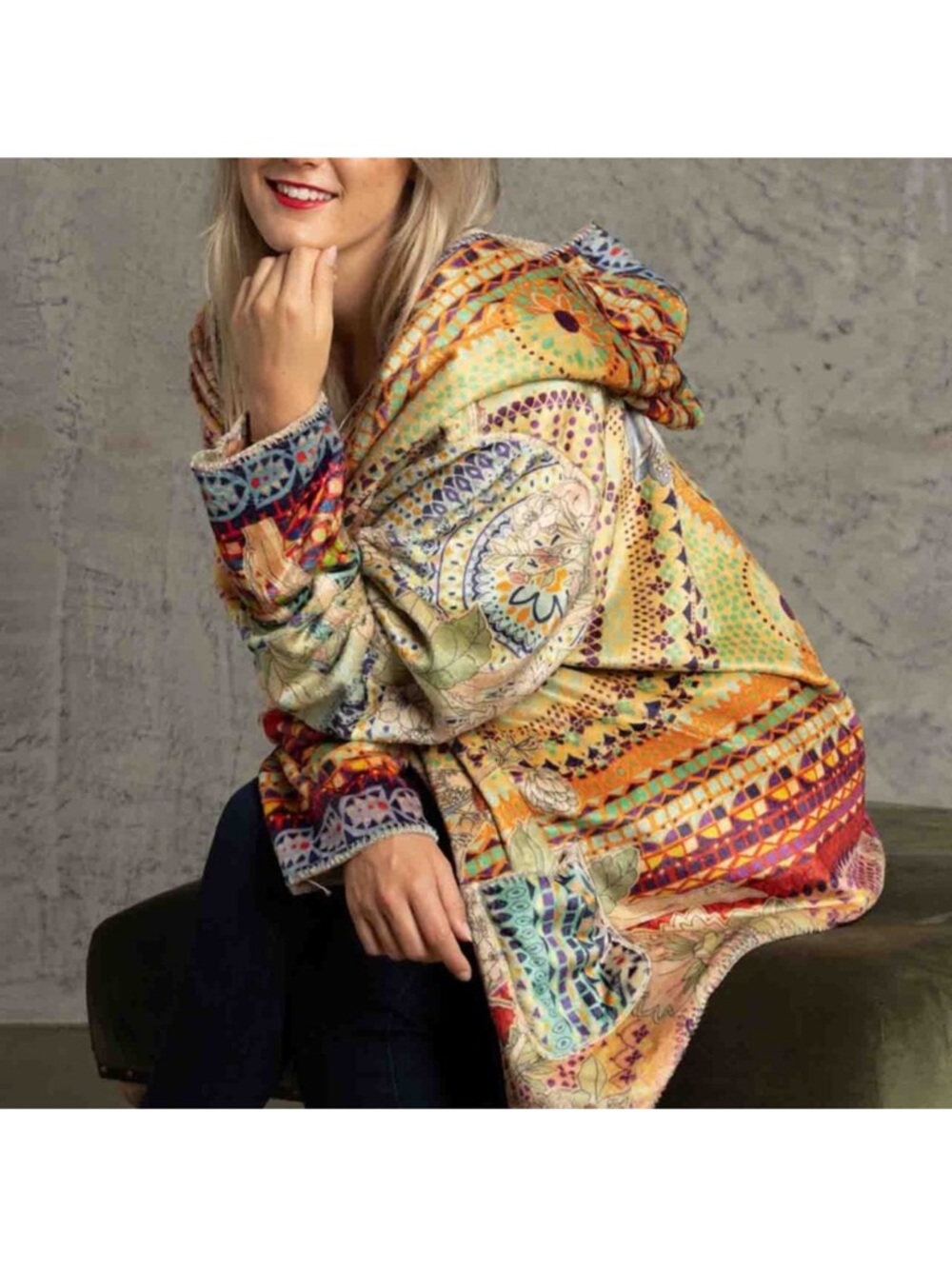 Johnny Was Reversible Sherpa Hooded Jacket Mosaic Multi Small EUC - Picture 9 of 10